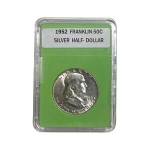 1952 Franklin Silver Half Dollar Coin W/ Lime Green Slabbed - rare (AU/BU)